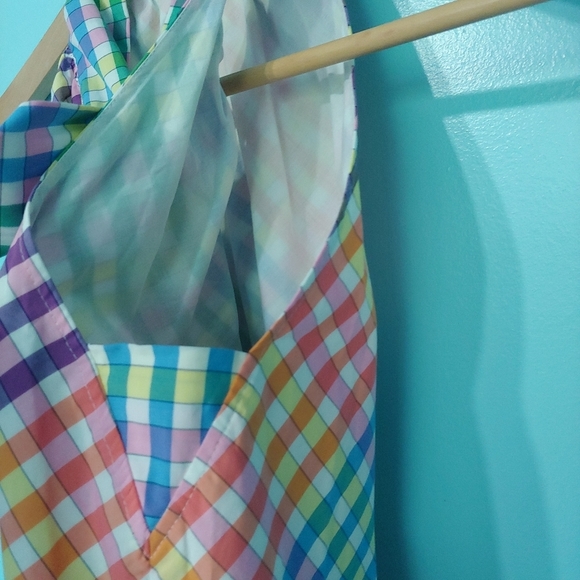 J. Crew Tie Neck Rainbow Gingham Cotton A-line Sleeveless Dress Size 2P - Picture 6 of 15